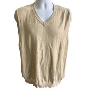 🧥 Eddie Bauer XL Tan V-Neck Sweater Vest Preppy Layering Modern Prep 90s Y2K